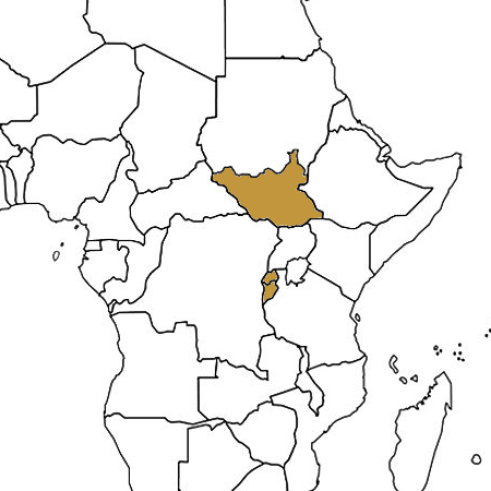 South Sudan, Rwanda and Burundi highlighted on a map